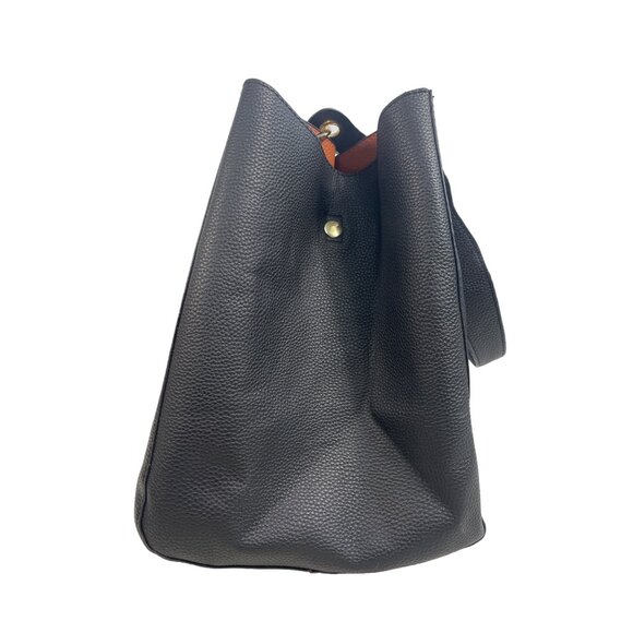 Shein Women’s Faux Leather Black and Brown Tote Shoulder Bag Wallet Bucket Style - Picture 4 of 11